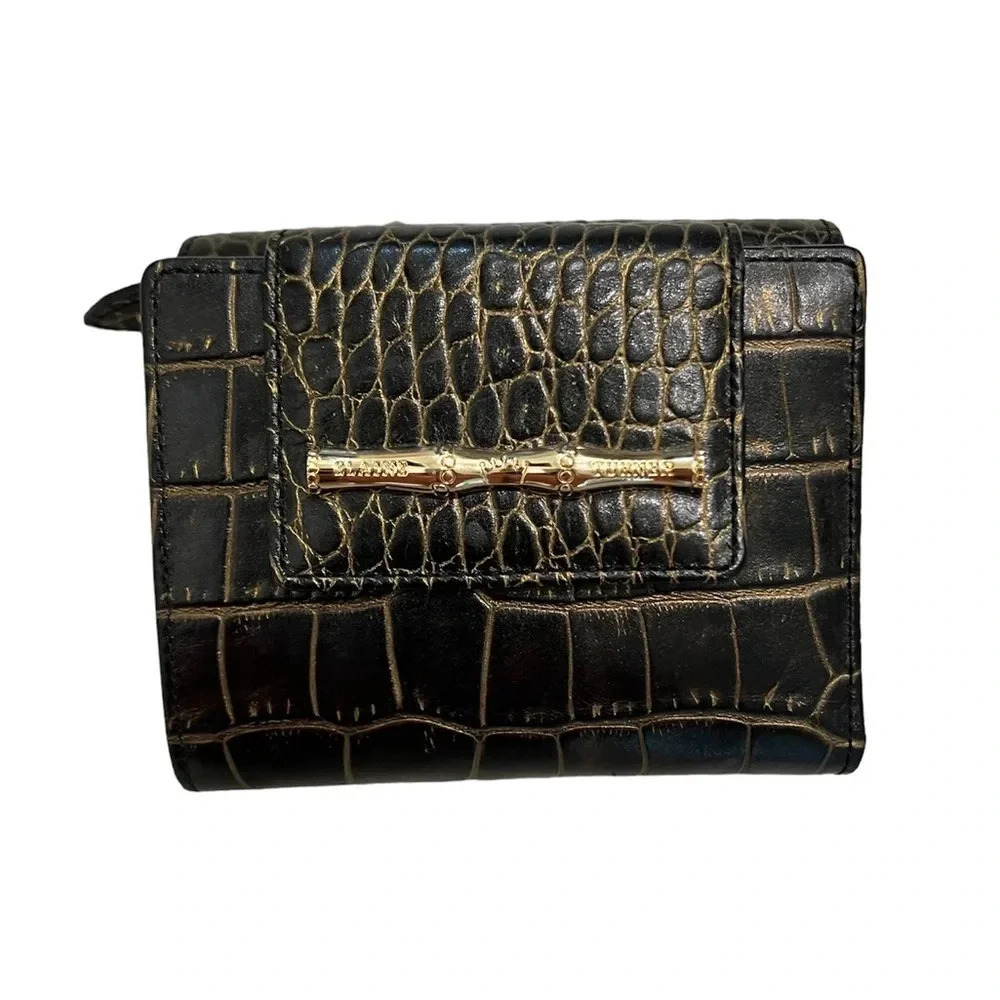 Elaine Turner Metallic Bronzed Crocodile Printed Leather Bi-fold Wallet